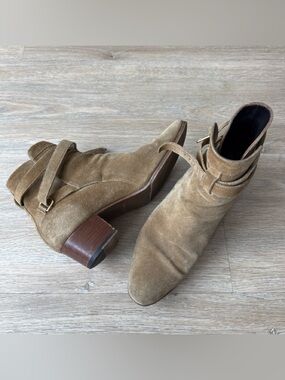 Saint Laurent Tan Suede Western-Inspired Ankle Booties 38